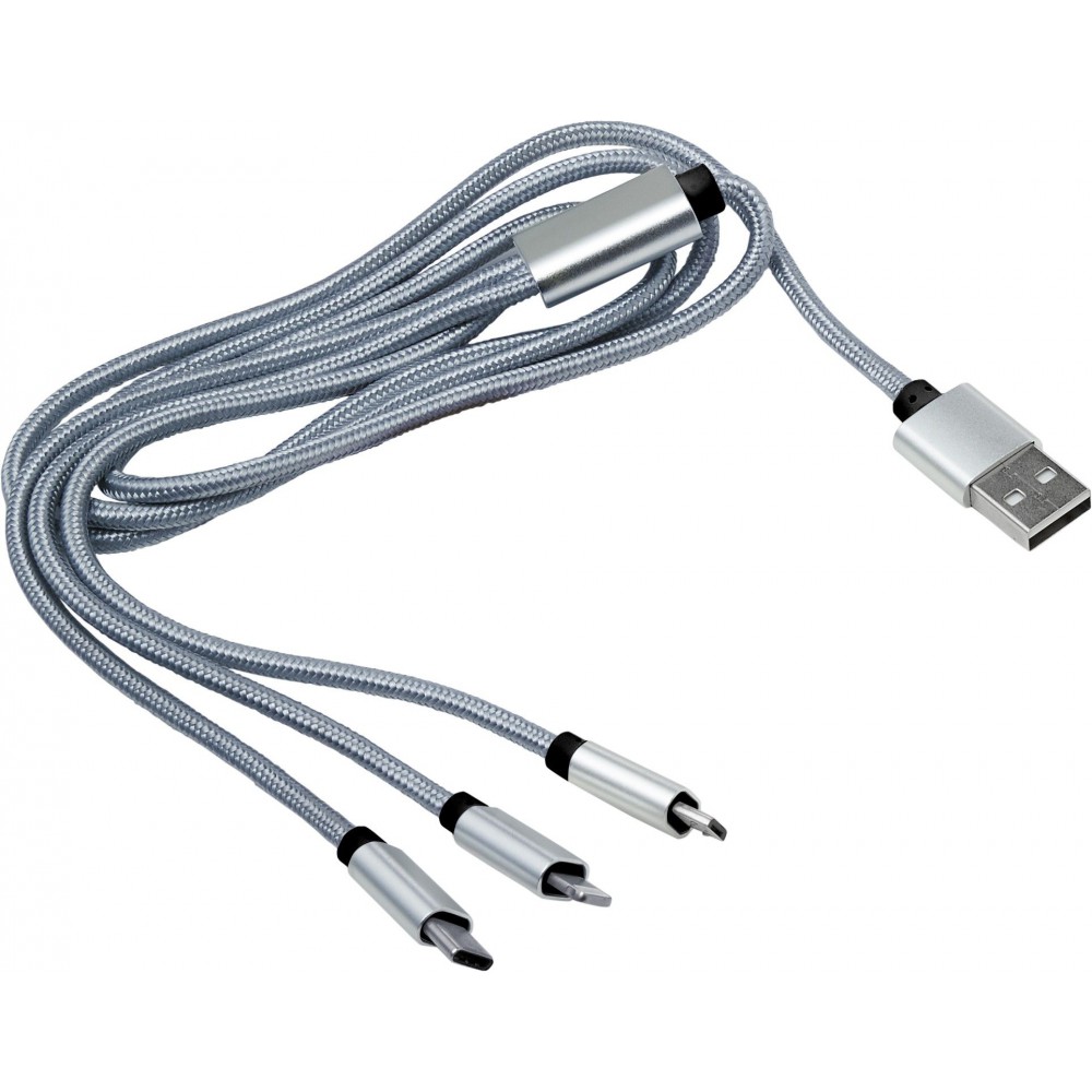 Töltőkábel többféle csatlakozóval, ezüst (vezeték, elosztó, adapter, kábel)