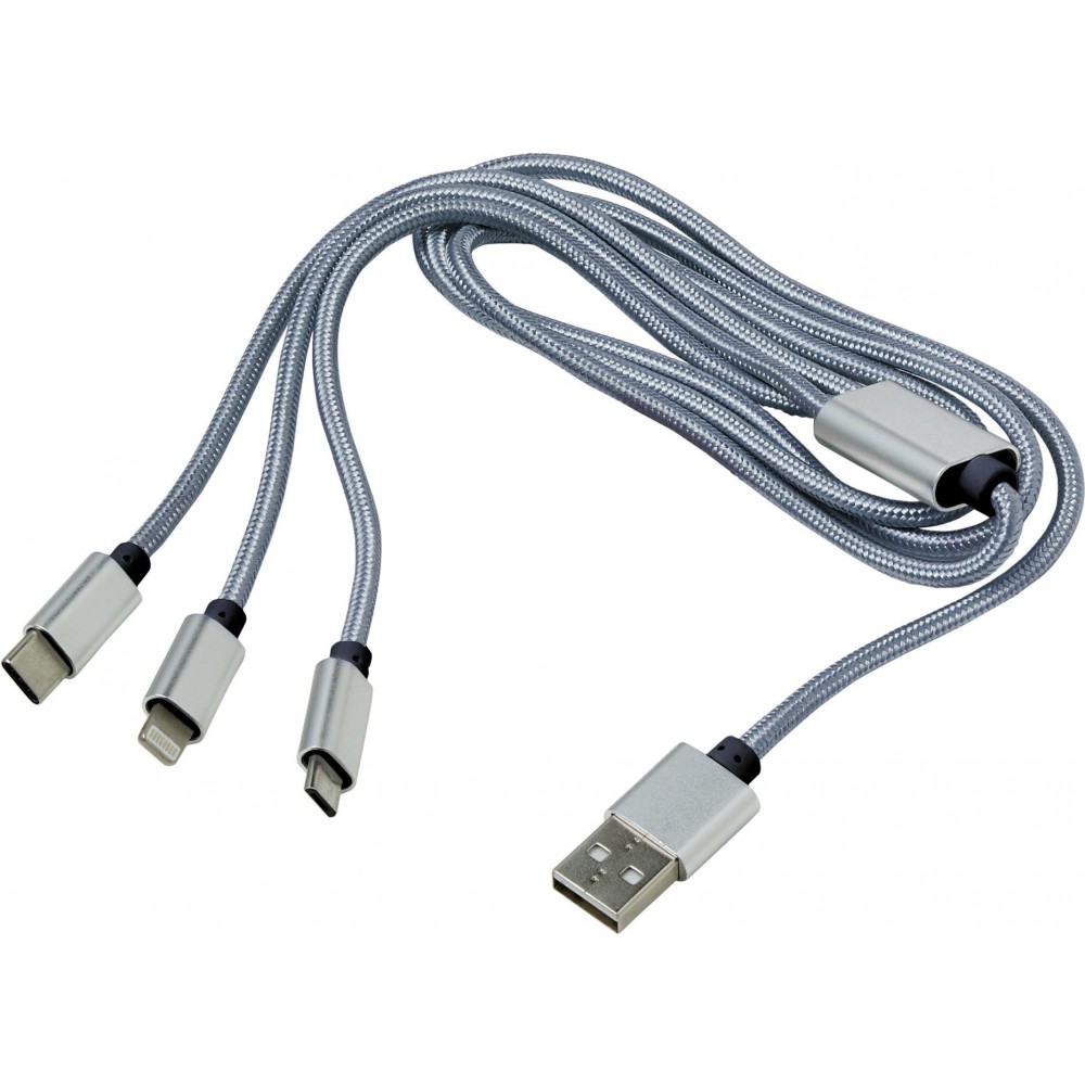 Töltőkábel többféle csatlakozóval, ezüst (vezeték, elosztó, adapter, kábel)