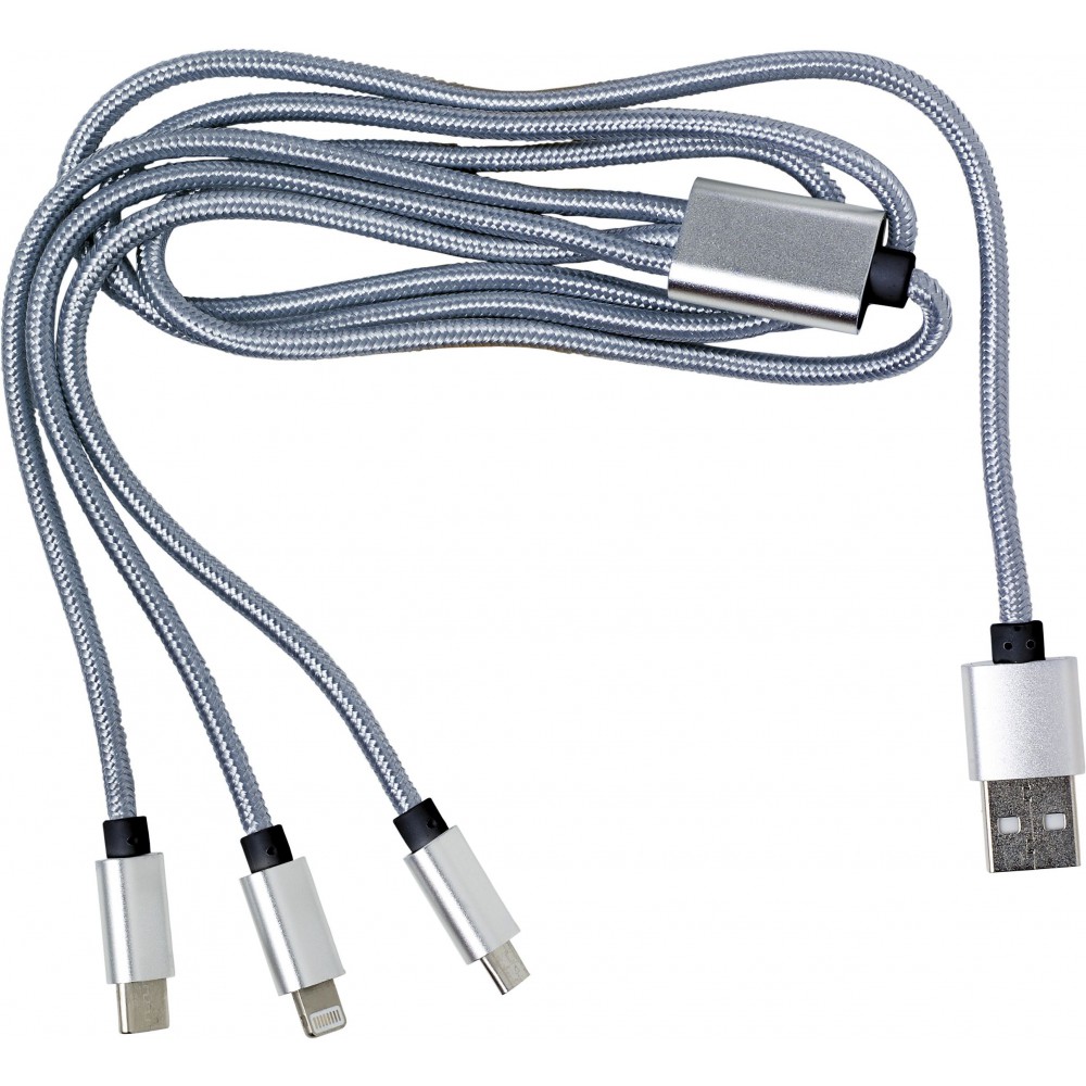 Töltőkábel többféle csatlakozóval, ezüst (vezeték, elosztó, adapter, kábel)