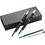 Fém tollkészlet, kék tollbetéttel, díszdobozban, fekete (2057-50)