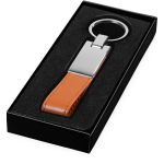 Műbőr kulcstartó fém lemezzel, ezüst/narancs (11808402)