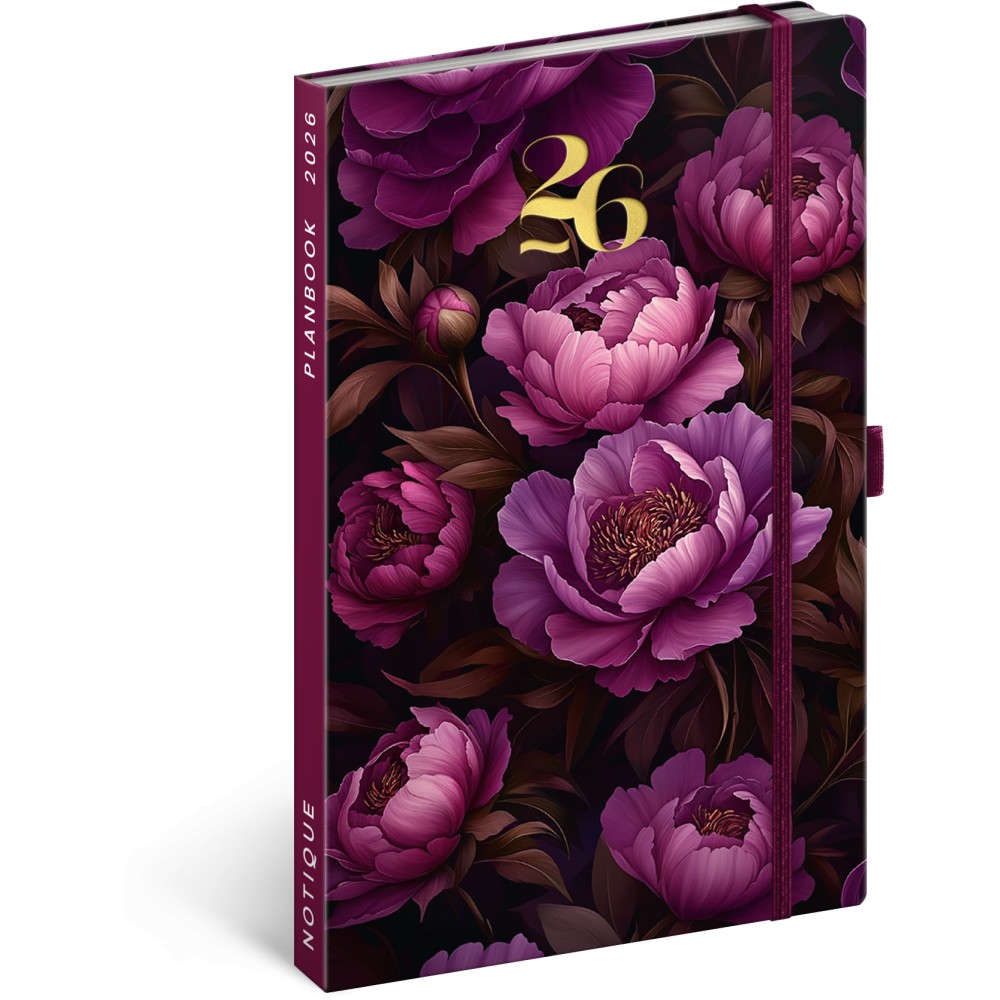 Agenda / notesz Purple Flowers 2026, 13 x 21 cm (naptár)
