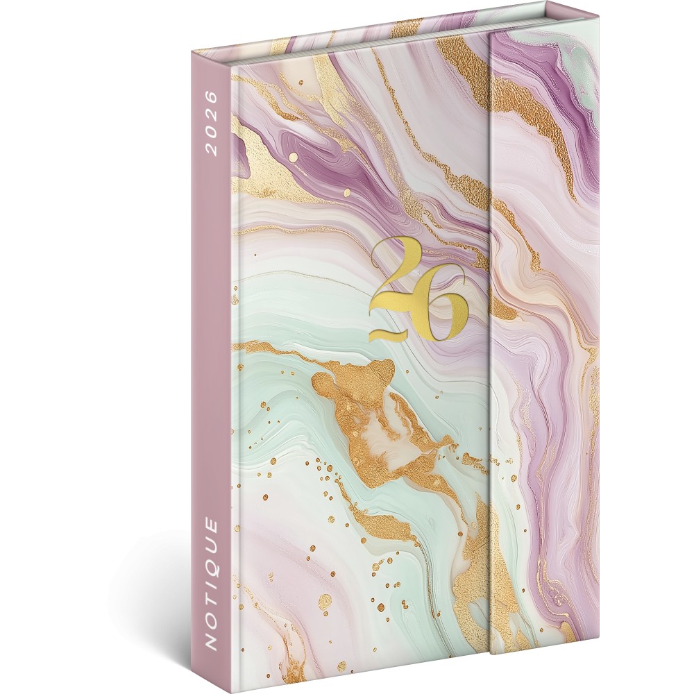 Mágnessel záródó agenda Pink Marble 2026, 11 x 16 cm (naptár)