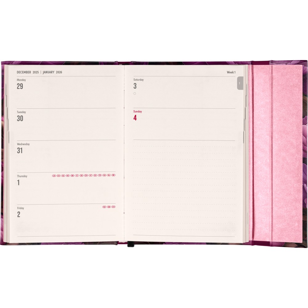 Mágnessel záródó agenda Purple Flowers 2026, 11 x 16 cm (naptár)