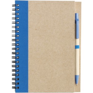 Újrahasznosított spirálfüzet tollal, 60 lapos, kék/natúr (füzet, notesz)