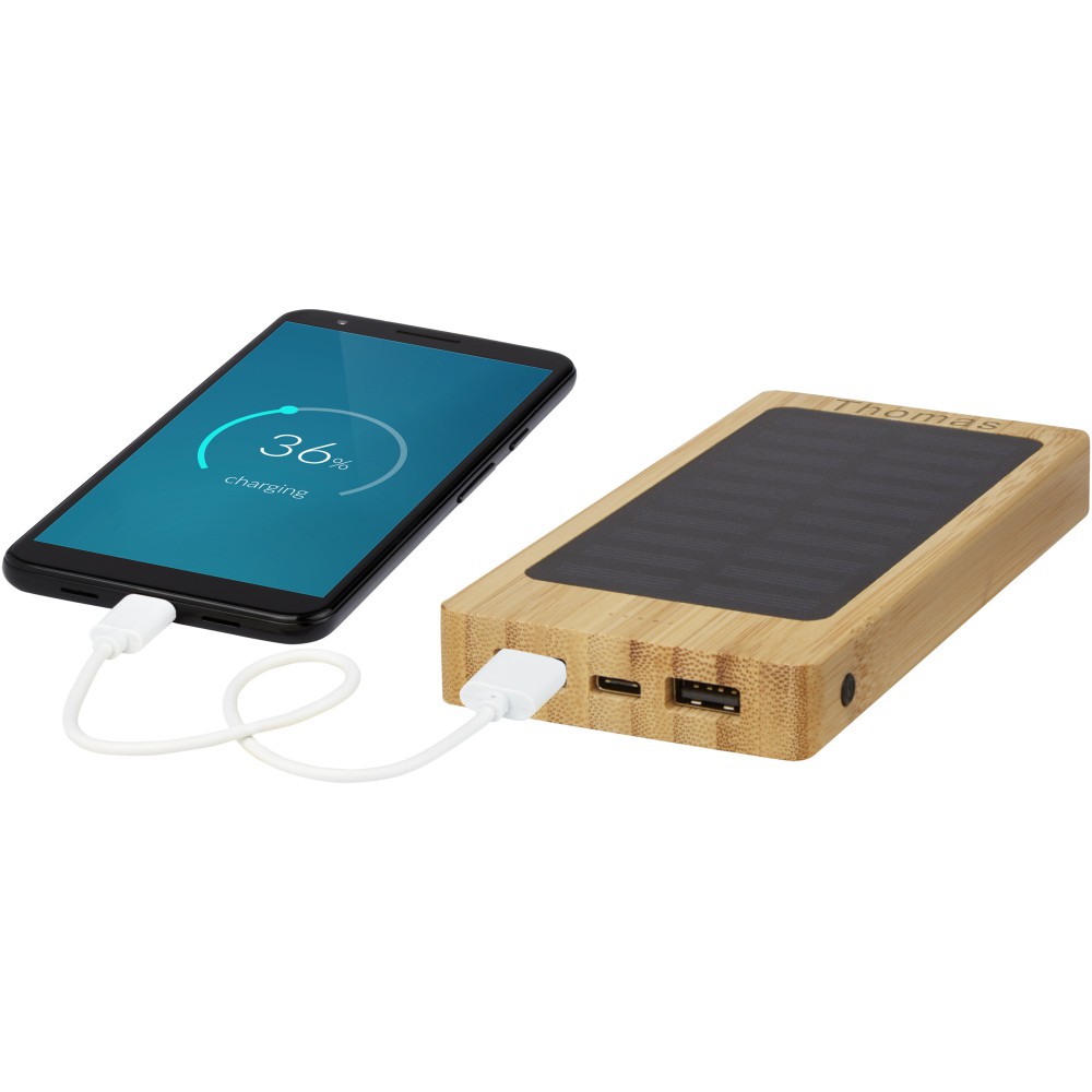 Alata 8000mAh napelemes powerbank, bambusz, bézs (powerbank)