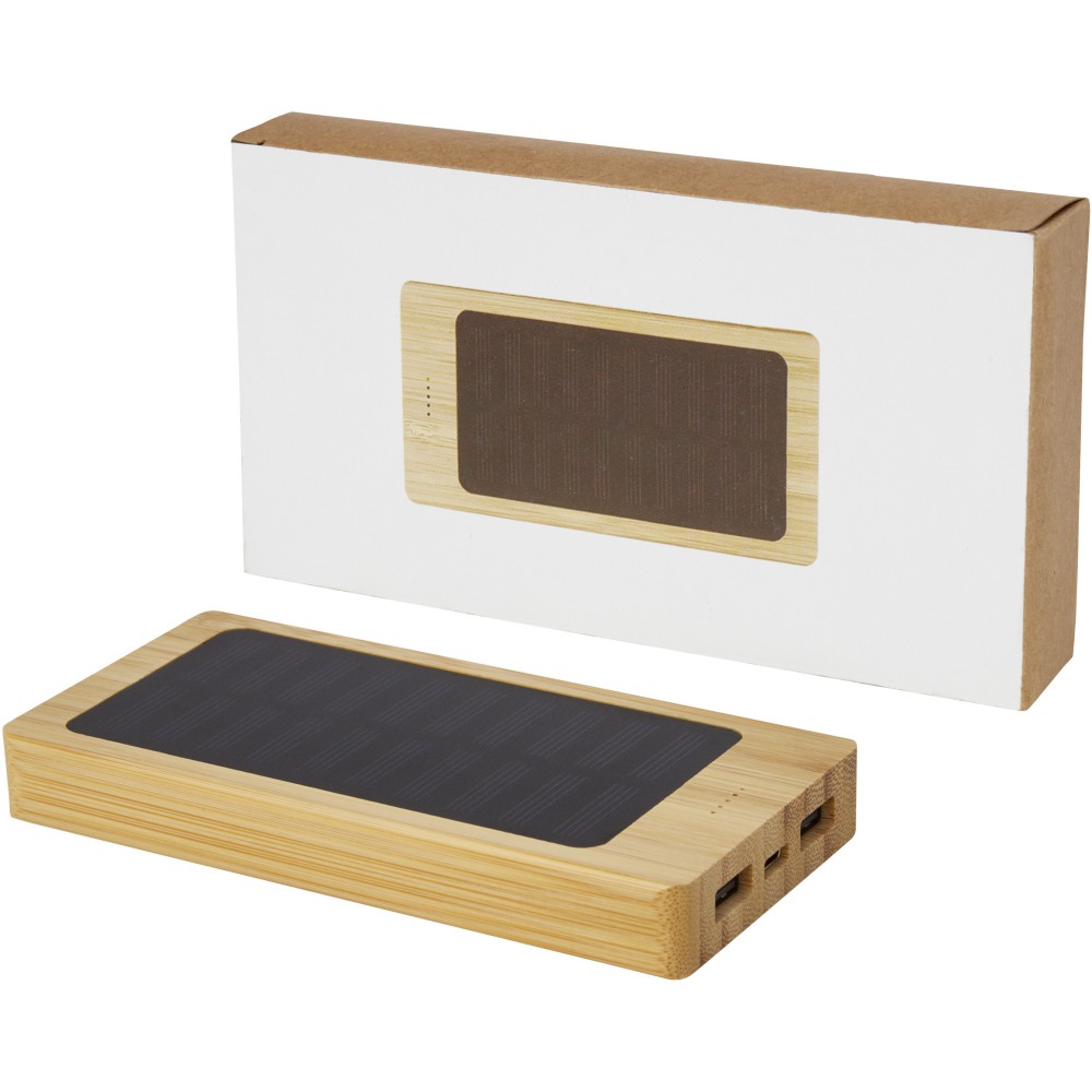 Alata 8000mAh napelemes powerbank, bambusz, bézs (powerbank)