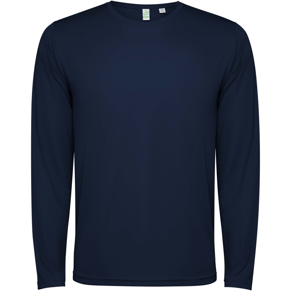 Roly Estoril hosszúujjú unisex póló, Navy Blue, Interlock knit of 100% Recycled Polyester, 120 g/m2