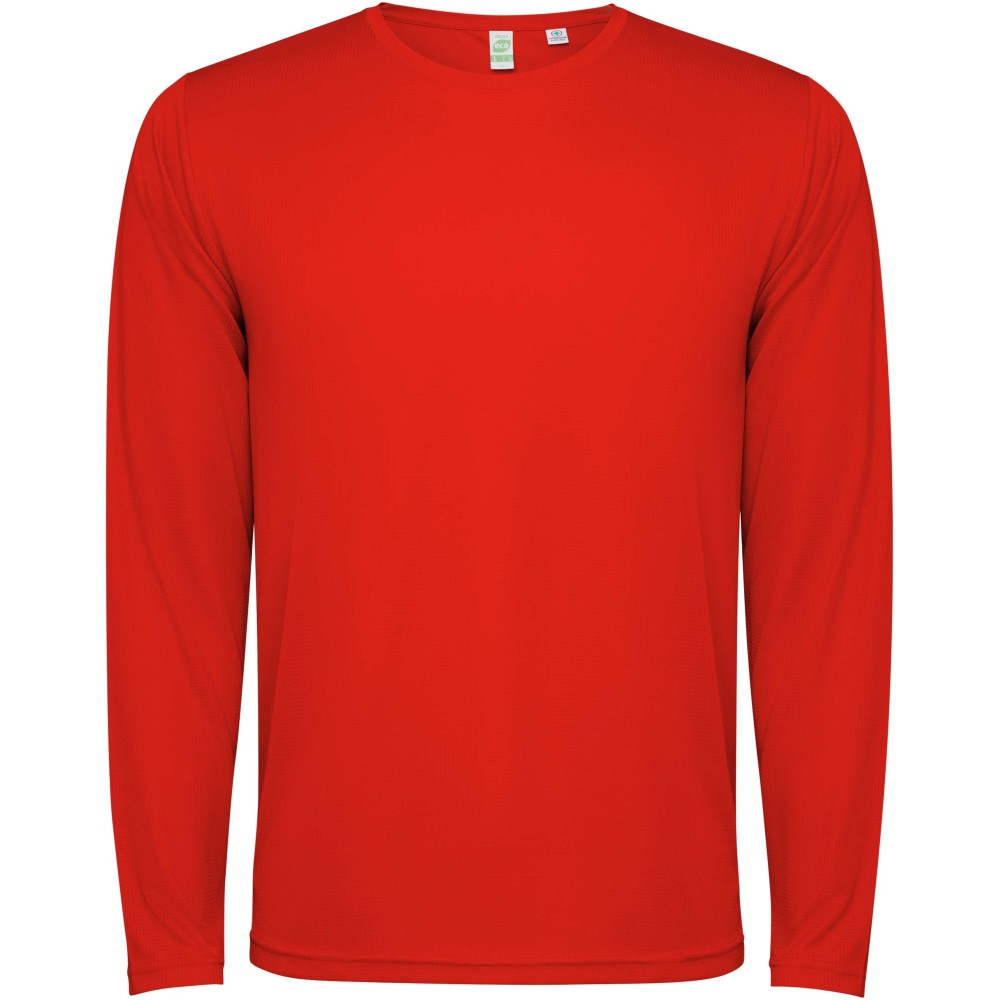 Roly Estoril hosszúujjú unisex póló, Red, Interlock knit of 100% Recycled Polyester, 120 g/m2