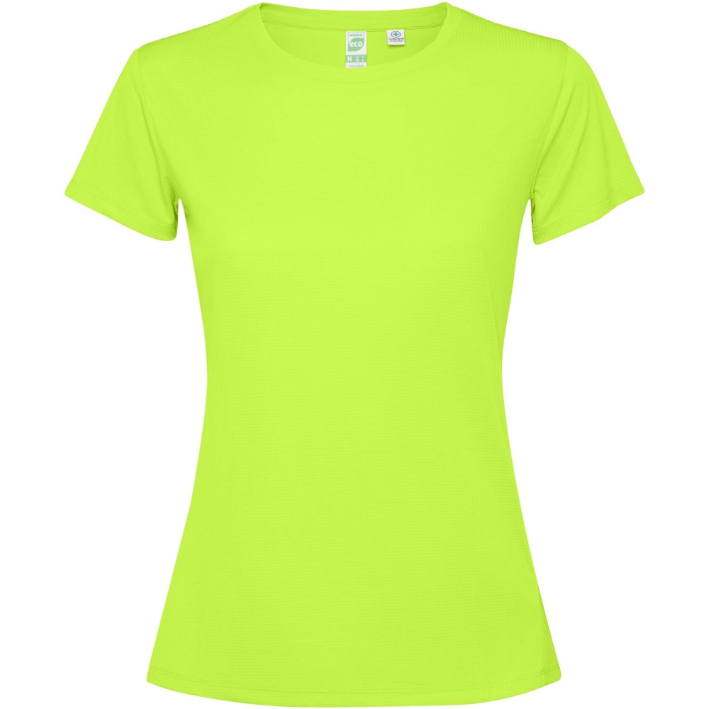 Roly Estoril rövidujjú női póló, Fluor Green, Interlock knit of 100% Recycled Polyester, 120 g/m2