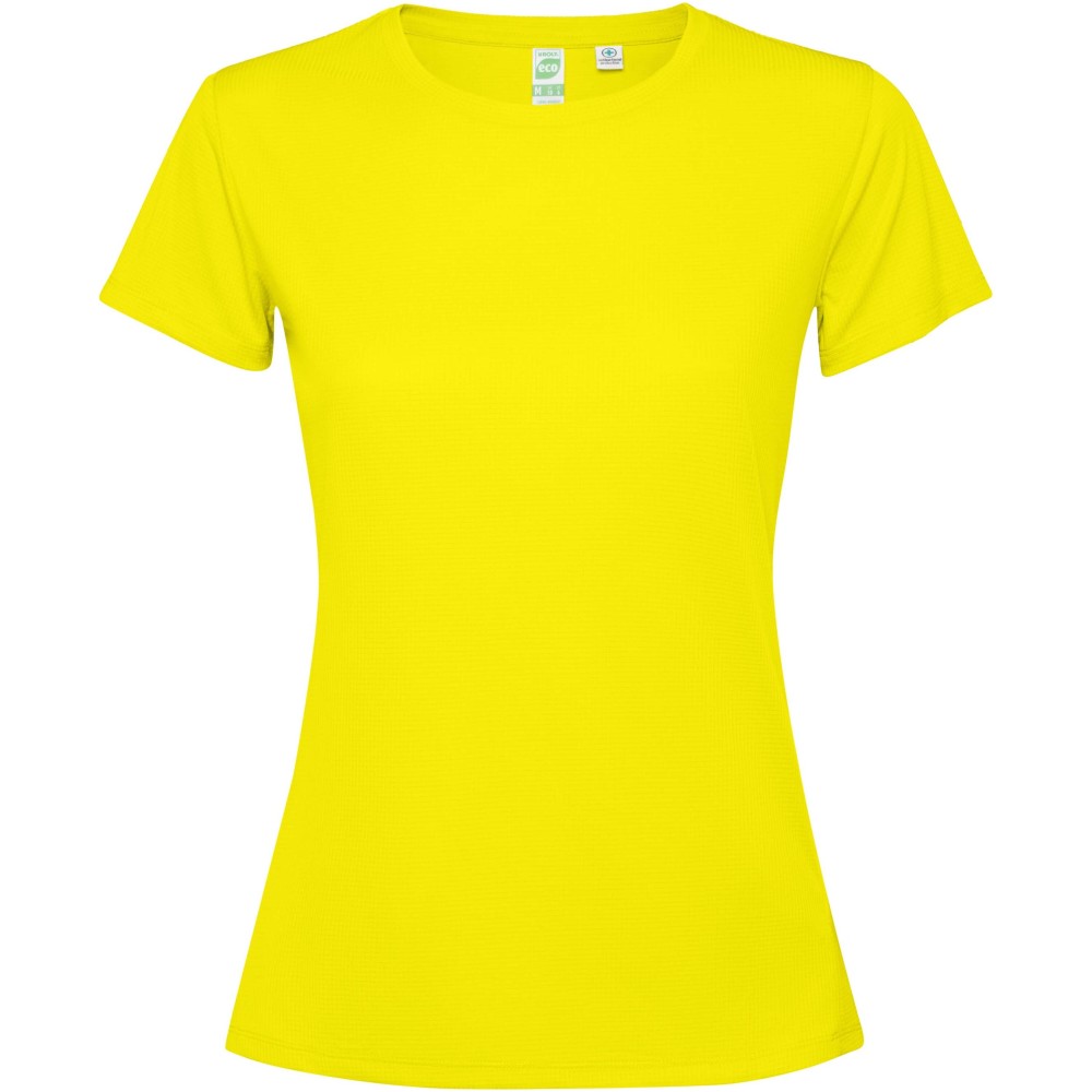 Roly Estoril rövidujjú női póló, Fluor Yellow, Interlock knit of 100% Recycled Polyester, 120 g/m2