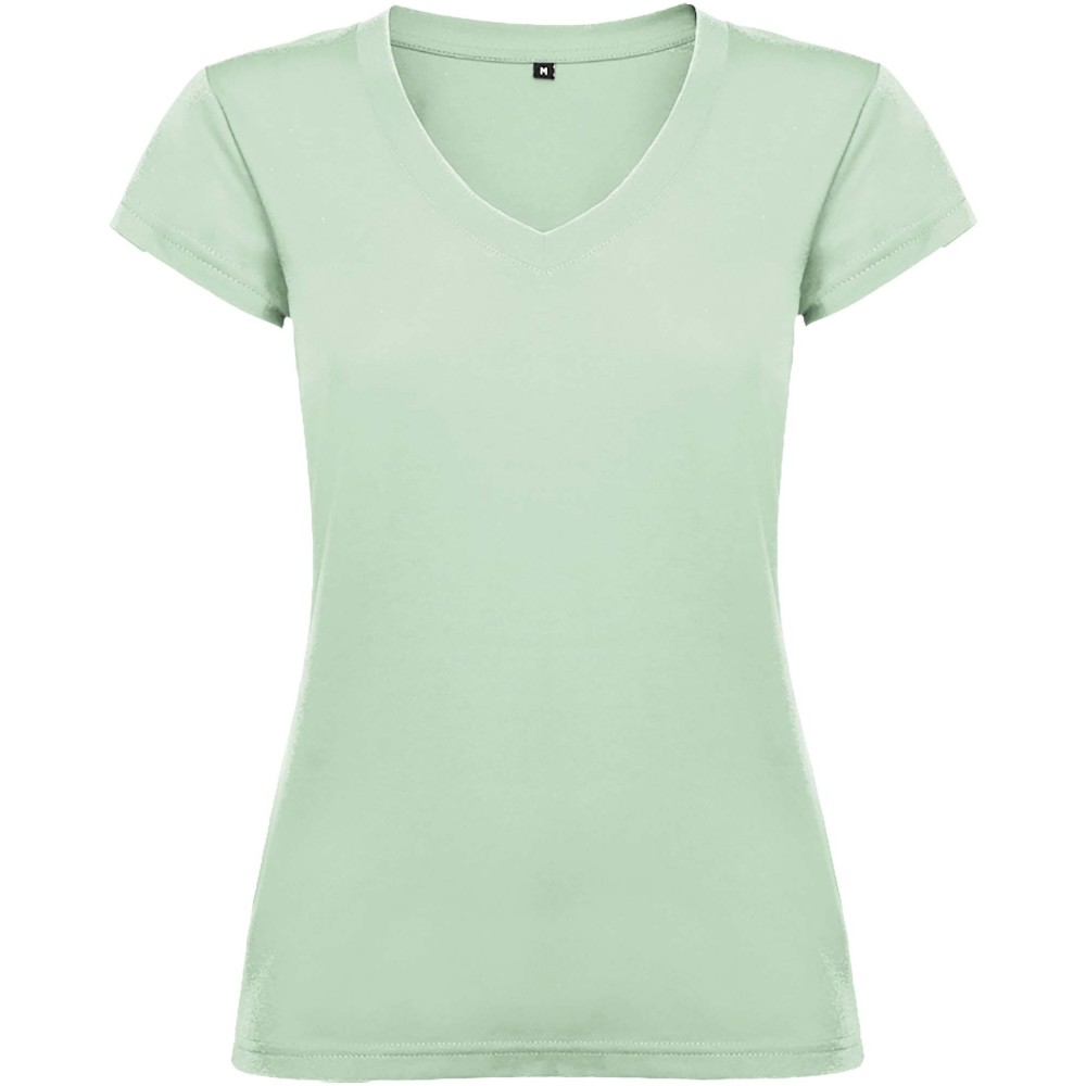 Roly Victoria női V-nyakú pamutpóló, Mist Green, 2XL