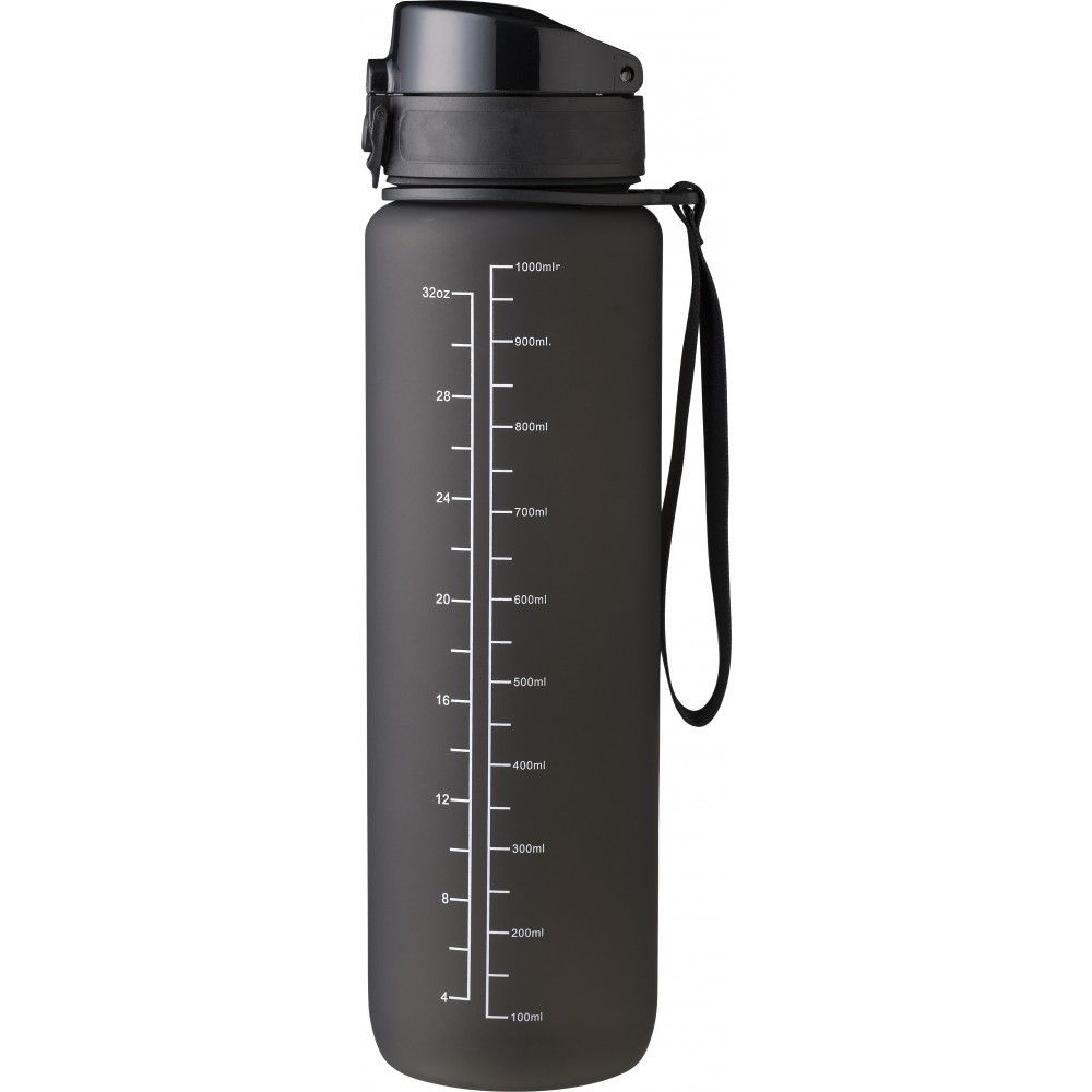 Műanyag sportpalack, 1L, fekete (sportkulacs)