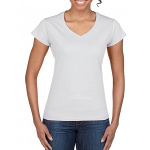 Gildan SoftStyle ni V-nyak pl, White (T-shirt, pl, 90-100% pamut)