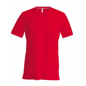Kariban V-nyak frfipl, Red (T-shirt, pl, 90-100% pamut)