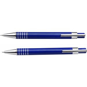 Fém tollkészlet, fekete tollbetéttel, fém dobozban, kék (tollkészlet)